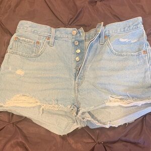 Levi's 501 Light Blue Distressed Denim Button-Fly Shorts Size 32W